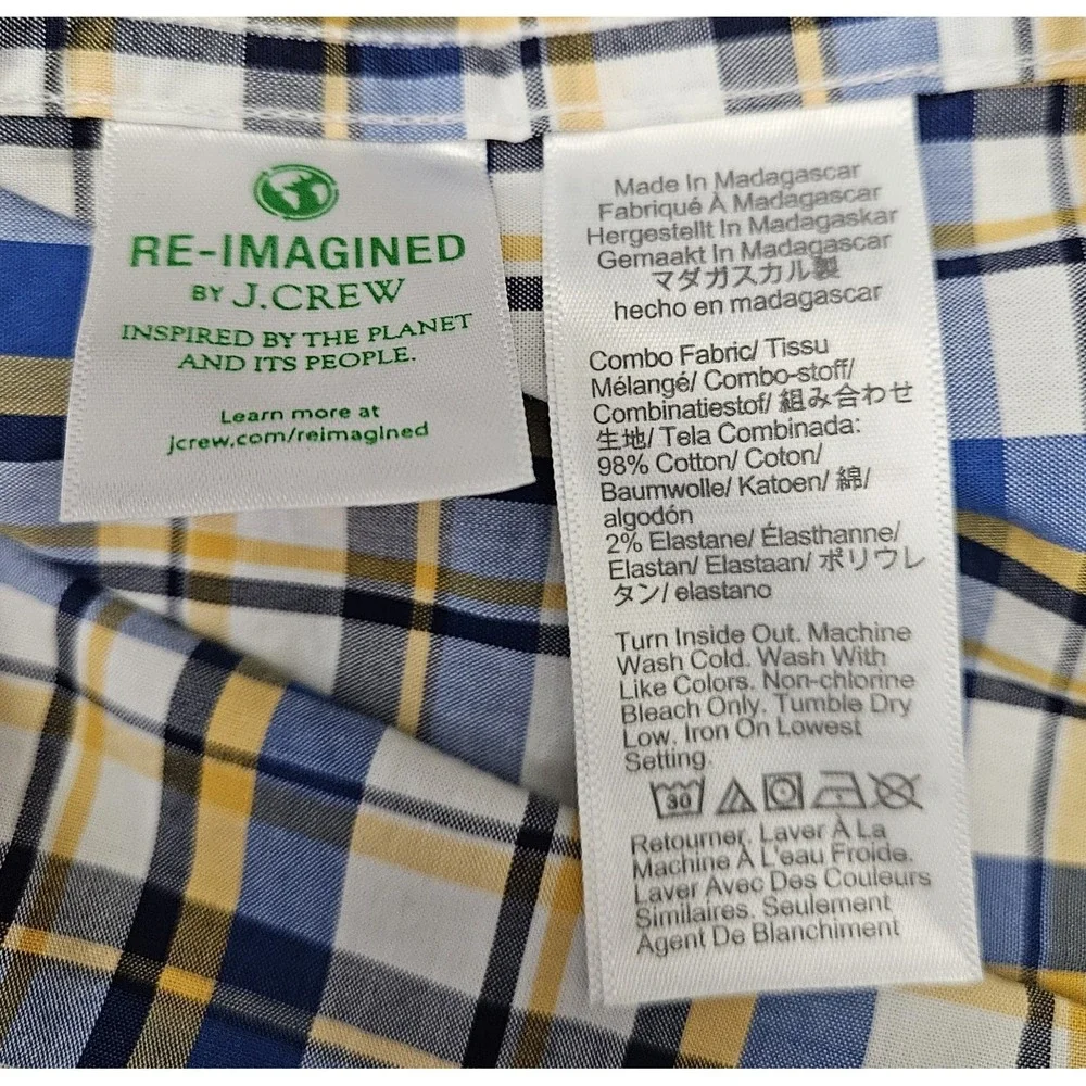 J.Crew‎ Shirt Men's Size Small Blue Yellow Plaid Flex Washed Slim Long Sleeve